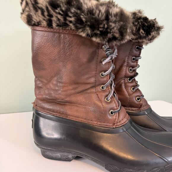 Sperry Tall Boots Girls 4 Fur Snow Waterproof Leather Lace Up Zip Pull On Brown - Picture 5 of 9